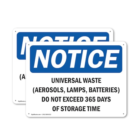 Signmission Universal Waste (Aerosols Lamps Batteries), 14 in W x Rectangle, Plastic OS-2PACK-NS-P-1014-L-18770